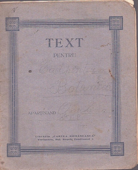 A4004N Caiet de botanică, anii 1930, Rom&acirc;nia