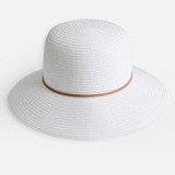 Pălărie de Paie pentru Femei, Albă, cu Panglică și Floare Decorativă, Bor Larg, CMCLASS