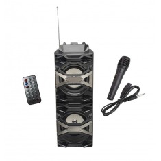 Boxa portabila cu Bluetooth ,cititor USB , card MicroSD , radio , telecomanda , microfon cu fir , negru