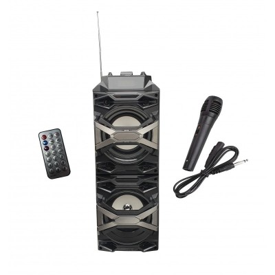 Boxa portabila cu Bluetooth ,cititor USB , card MicroSD , radio , telecomanda , microfon cu fir , negru foto