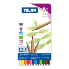 Set 12 Creioane Color MILAN, Corp din Lemn Hexagonal si Cutie Metalica, 12 Culori Diferite, Set Creioane Colorate, Creioane Colorate, Creioane pentru