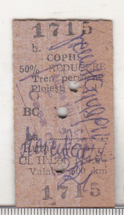 bnk div CFR Bilet tren copil Ploiesti Herculane 1992