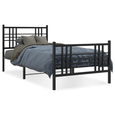 vidaXL Cadru pat metalic cu tăblii de cap/picioare, negru, 107x203 cm foto