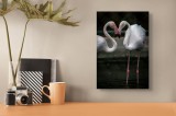 Tablou Canvas, "Flamingo &icirc;n dansul iubirii tandre", Flamingo, Grație, Reflecție, Eleganță, Simetrie, Lumină, Apă, Natură, 26 x 39 cm, CMCLASS