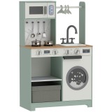 AIYAPLAY Bucătărie pentru copii jucărie de rol, set de joacă cu aragaz, chiuvetă, cuptor cu microunde, 5 accesorii, verde | Aosom Romania