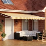 vidaXL Cort electric retractabil 4x3m galben alb panou solar telecomanda exterior