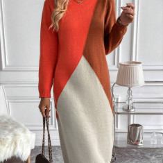 Rochie midi stil pulover in trei culori, multicolor, dama