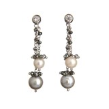 Cumpara ieftin Cercei Waterfall lungi cu perle cultura albe gri, argint 925 placat rodiu, zirconiu, 5cm, handmade Italia