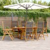 Set mobilier gradina 7 piese vidaXL, polipropilena gri/lemn masiv acacia, masa extensibila 150-200 cm, scaune pliabile