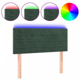 Tăblie de pat cu LED, verde &icirc;nchis, 90x5x78/88 cm, catifea