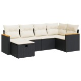 Set mobilier de gradina cu perne, 6 piese, negru, poliratan