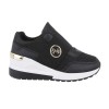 Sneakers Dama Slip-On cu Platforma Negri, Insertii Stralucitoare Aurii, Fara Inchidere, Marimea 40