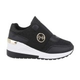 Sneakers Dama Slip-On cu Platforma Negri, Insertii Stralucitoare Aurii, Fara Inchidere, Stil Casual, Marimea 38