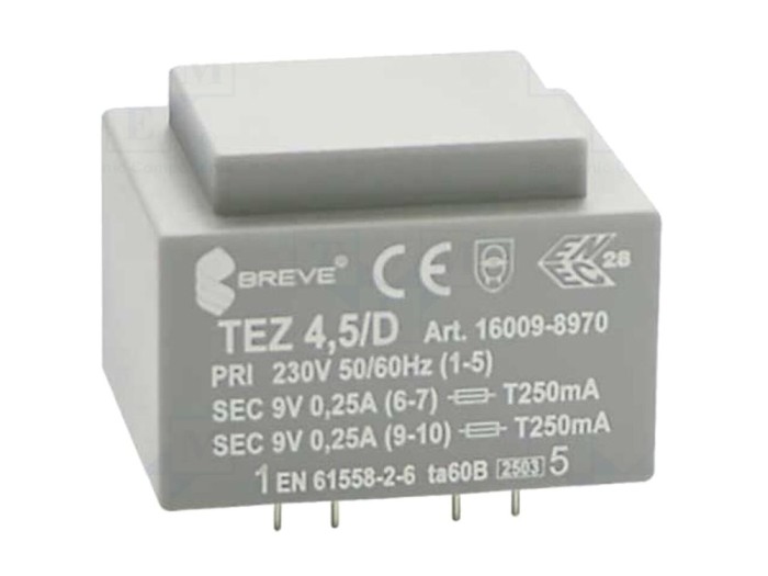 Transformator &icirc;ncapsulat PCB 4,5VA 230V 9V 9V