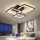 Lustra LED ZOE 46W cu telecomanda, 3 patrate, dimabila, lumina rece/calda/neutra, negru mat
