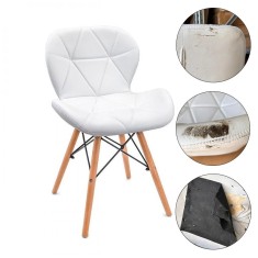 Scaun de bucatarie, capacitate 120 kg, tapierie alba, piele ecologica, cadru lemn, RESIGILAT