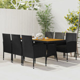 VidaXL Set mobilier de exterior, 7 piese, negru, poliratan