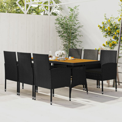 vidaXL Set mobilier de exterior, 7 piese, negru, poliratan foto