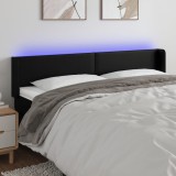 VidaXL Tăblie de pat cu LED, negru, 203x16x78/88 cm, piele ecologică