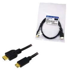CABLU video LOGILINK, mini(C) HDMI (T) la HDMI (T) 1.4, 2m, conectori auriti, rezolutie maxima 4K (3840 x 2160) la 30 Hz, plastic, triplu ecranaj, neg foto