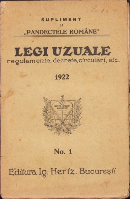 C3969N Legi uzuale, regulamente, decrete, circulări etc. 1922 foto