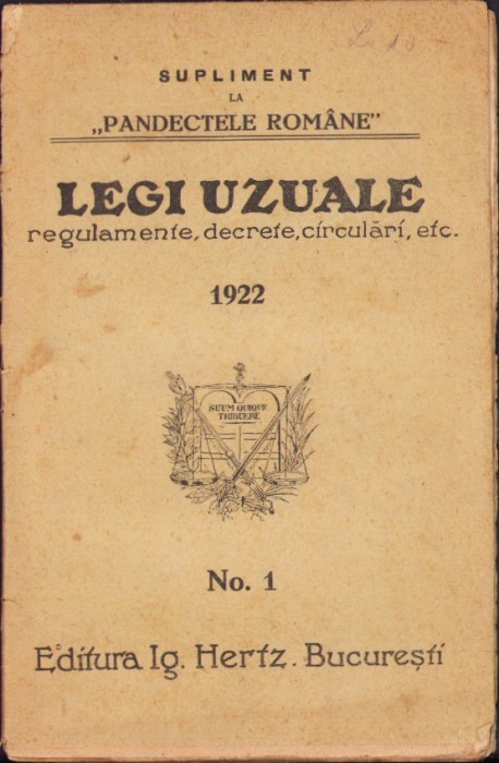 C3969N Legi uzuale, regulamente, decrete, circulări etc. 1922