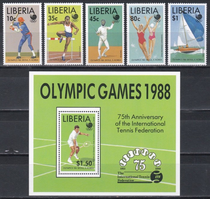 Liberia 1988 - Jocurile Olimpice - Seul, Serie + Colita, MNH