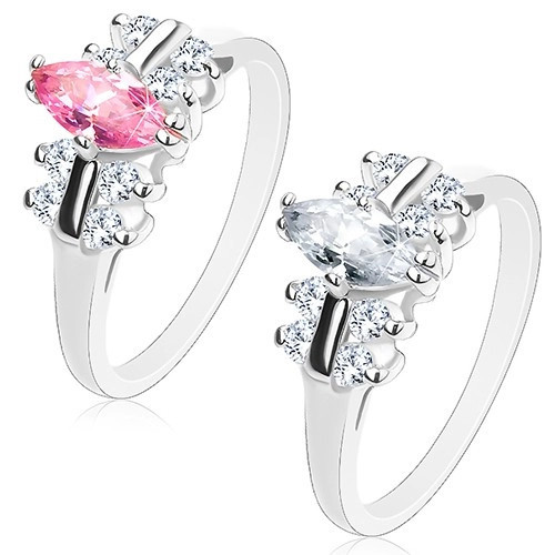 Inel cu brațe netede, zirconiu &icirc;n formă de bob, dungi lucioase cu margine transparentă - Marime inel: 54, Culoare: Roz