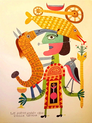 Victor BRAUNER, Compozitie suprarealista/Serigrafie pentru Rene Char,Maeght 1973 foto