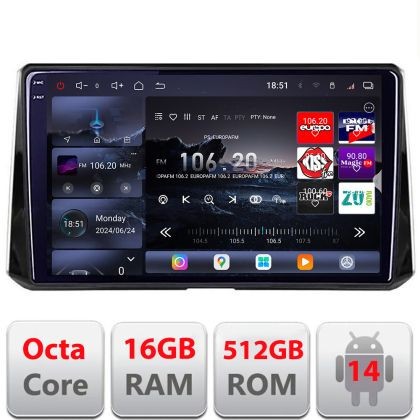 Navigatie Toyota Corolla/Auris 2018- Edotec Kit-388 8 core QLED 2K 16+512 360 Android Waze USB Navigatie Internet Youtube Radio CarStore Technology
