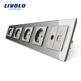 Cumpara ieftin Priza cvintupla + priza TV Internet Livolo cu rama din sticla SmartElectro IntelligentHouse