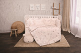 Set lenjerie pat 8 piese 70x140 cm bumbac ranforce Beige Bunnies, Lorelli