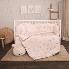 Set lenjerie pat 8 piese 70x140 cm bumbac ranforce Beige Bunnies