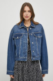 Cumpara ieftin Pepe Jeans geaca jeans femei, culoarea albastru marin, de tranzitie, oversize