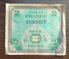 Bancnota Franța - 2 Francs 1944 - Fara serie - Comandament militar aliat