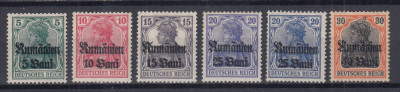 ROMANIA 1918 POSTA GERMANA SUPRATIPAR RUMANIEN+SERIE EROARE CULOARE SARNIERA foto