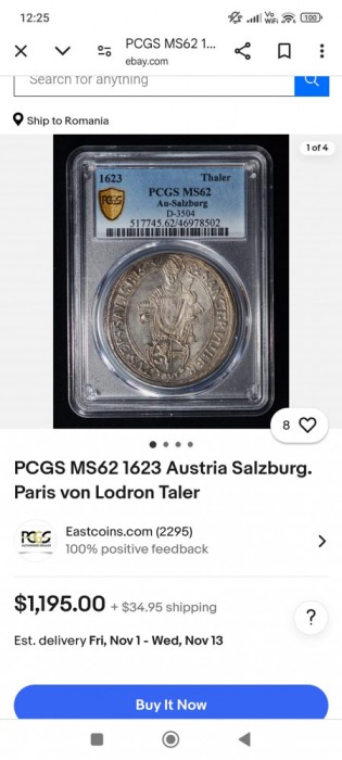 Medalion vintage argint cu taler Paris Graf von Lodron 1634