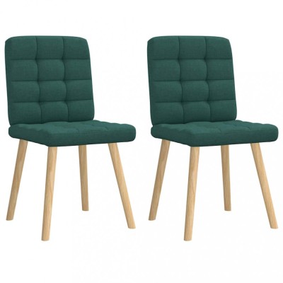 vidaXL Scaune de bucătărie, 2 buc., verde &amp;icirc;nchis, material textil foto