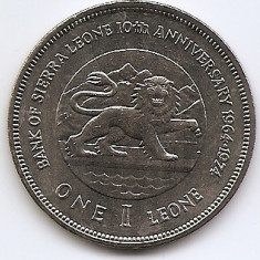 Sierra Leone 1 Leone 1974 - (Bank Anniversary) 38.60 mm KM-26 aUNC !!!