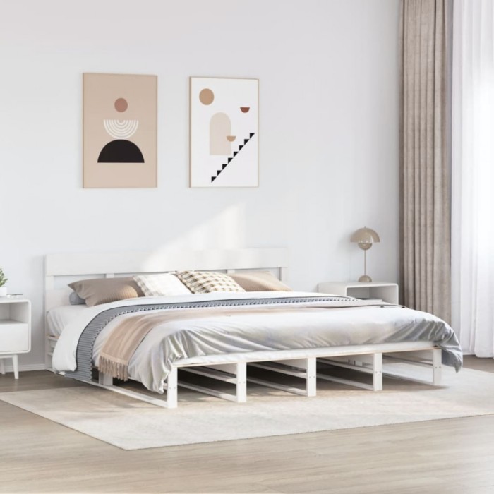 Gossi cadru de pat fara saltea, alb, 180x200 cm, lemn masiv pin