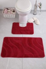 Set 2 Covorase Baie Model Symphony 2577, Marimi 50 x 80 40 x 50 cm, Rosu, Antiderapant, Antialergic, Polipropilena