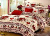 Cumpara ieftin Lenjerie de pat matrimonial cu husa elastic pat si fata perna patrata, Red rose, bumbac mercerizat, multicolor
