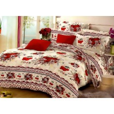 Lenjerie de pat pentru o persoana cu husa de perna dreptunghiulara, Red rose, bumbac mercerizat, multicolor