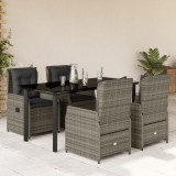 Cumpara ieftin Set mobilier de grădină cu perne, 5 piese, gri, poliratan
