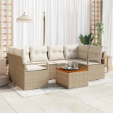 VidaXL Set de Canapele de Grădină 7 pcs Bej, alb Mare Rattan, Lemn