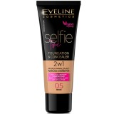 Fond de ten &amp; corector Selfie Time 05 Beige, 30ml, Eveline Cosmetics