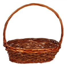 Coș Bucătărie, Bambus &Icirc;mpletit, M&acirc;ner &Icirc;nalt 40cm, Roșu-Maro, 38x31x12cm