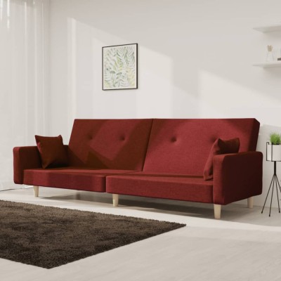 vidaXL Canapea extensibilă cu 2 locuri, 2 perne, roșu vin, textil foto