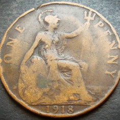 Moneda istorica 1 (One) PENNY - ANGLIA, anul 1918 * cod 3418 A