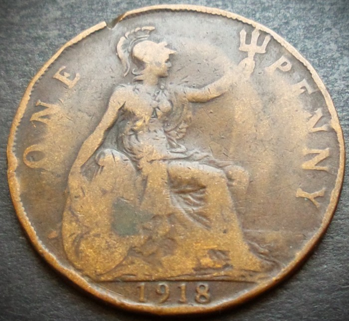 Moneda istorica 1 (One) PENNY - ANGLIA, anul 1918 * cod 3418 A